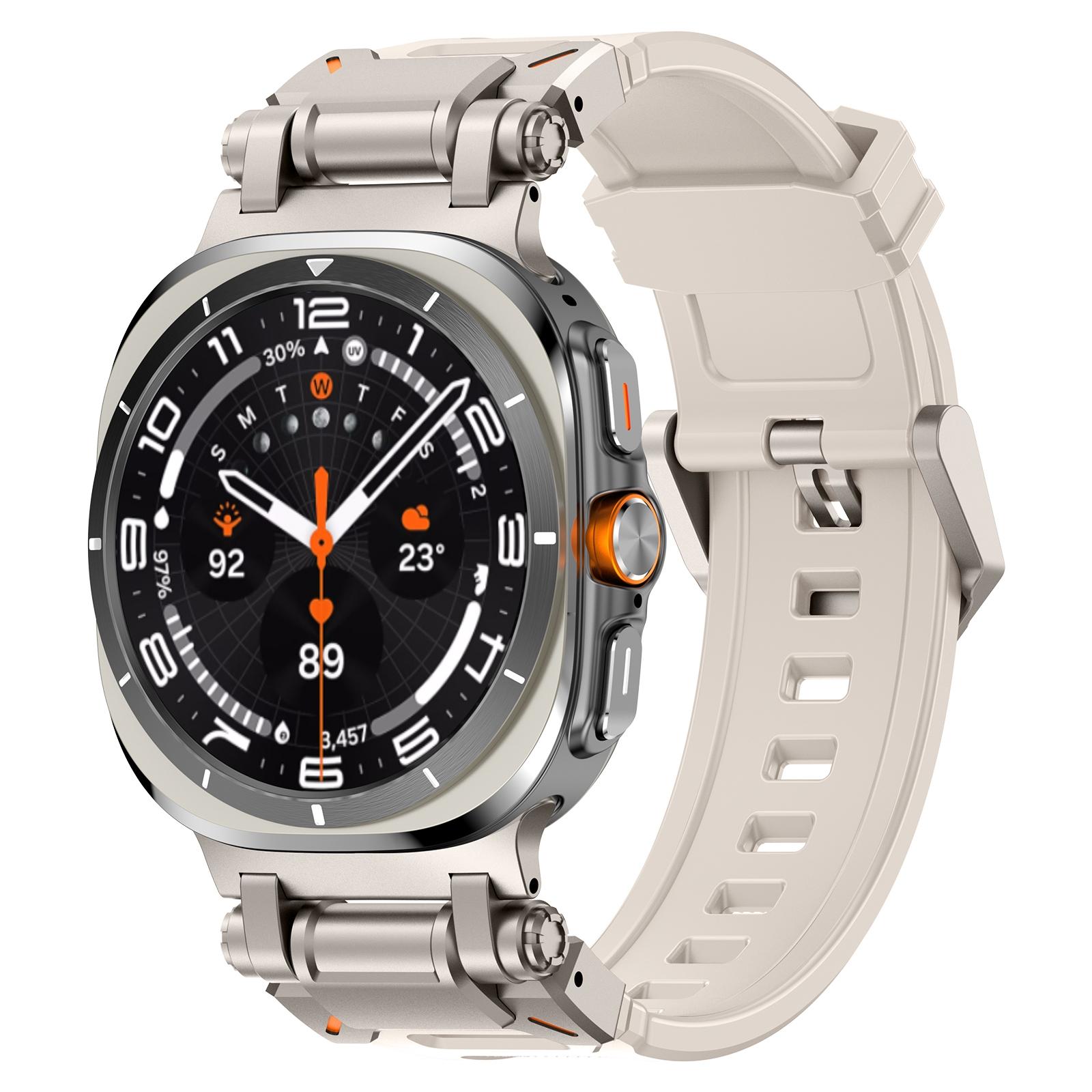 Samsung Galaxy Watch Ultra 47mm Silicone Watch Band With Titanium Connector Quick Release Strap starlight
