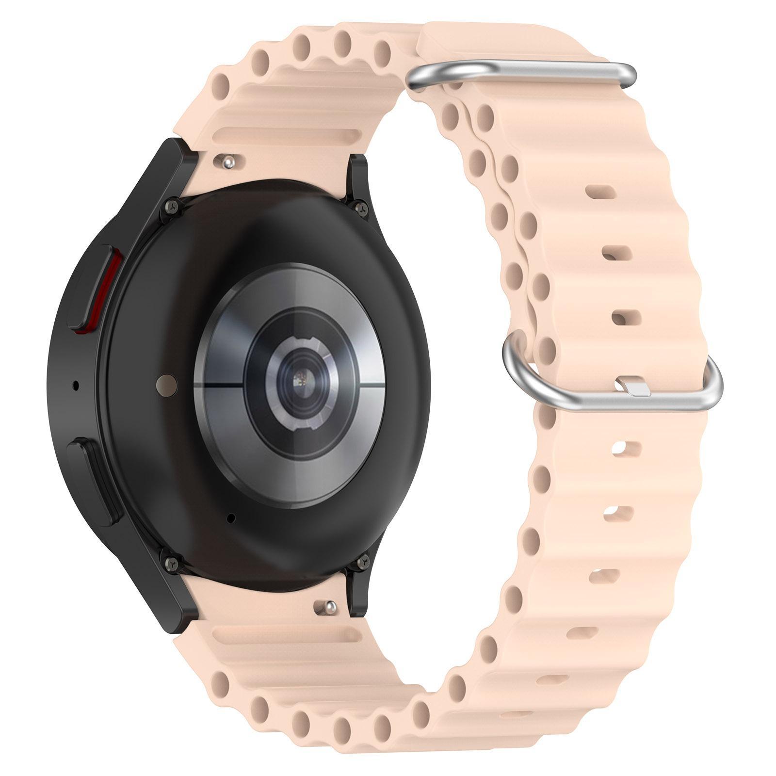 Samsung Galaxy Watch 7 Silicone Watch Band With Marine Silver Buckle Soft Replacement Strap light Pink