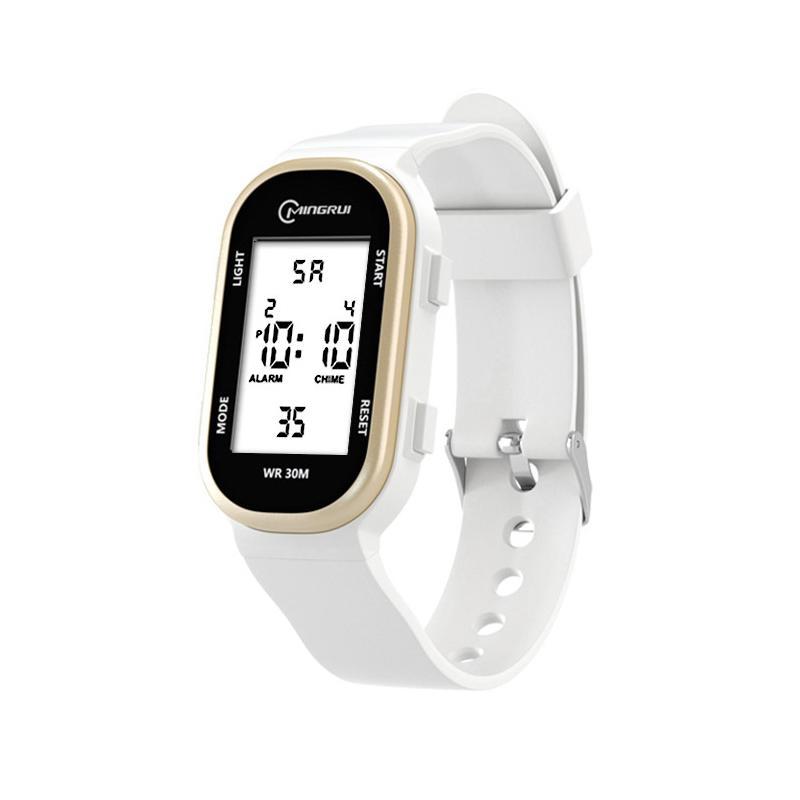 MINGRUI Kids Digital Sport Watch 30M Waterproof Fitness Watch With LED Backlight Alarm And Calendar white Screen White Gold