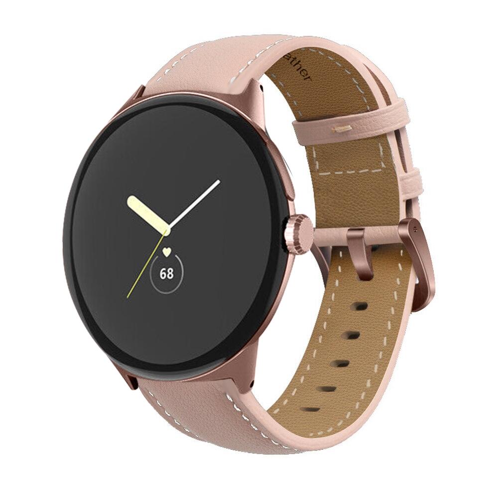 Google Pixel Watch 4 3 2 1 41mm Genuine Leather Watch Band Pointed Tail Stitching Replacement Strap rose Gold+pink