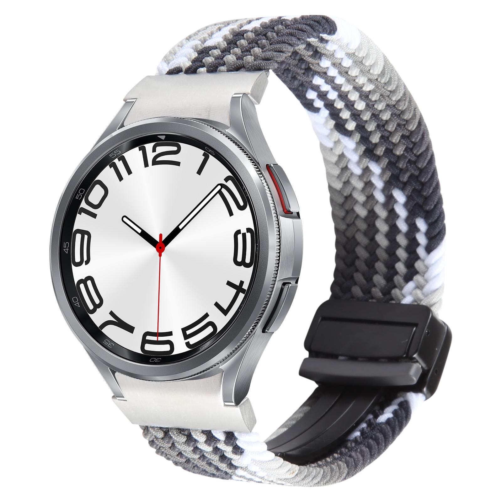 Samsung Galaxy Watch 6 5 4 Magnetic Nylon Watch Band Soft Woven Watch Strap With Fold Buckle colorful Black