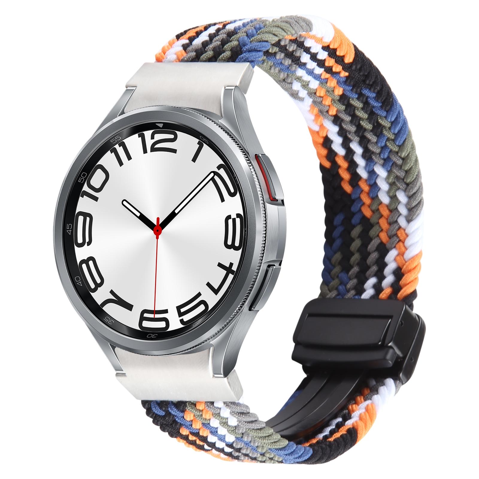 Samsung Galaxy Watch 6 5 4 Magnetic Nylon Watch Band Soft Woven Watch Strap With Fold Buckle colorful Denim