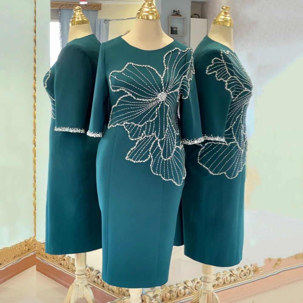 Customized Classic Glitter Pattern O-Neck Short Dresses Formal Women's Evening Dress Bespoke Occasion Party Gown