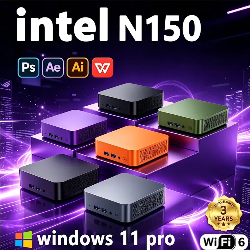 Mini PC Intel N150 Portable Desktop Gaming PC 16GB RAM 1TB/2TB SSD WiFi 6 BT5.2 4K HD Business Office Computer for Gamers