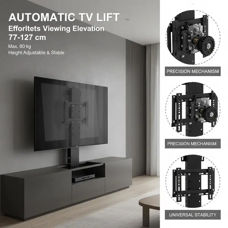 Support TV pour téléviseurs LCD, LED et plasma, support TV automatique, support de levage TV 77-127 cm, réglable en hauteur et stable, max. 60 kg
