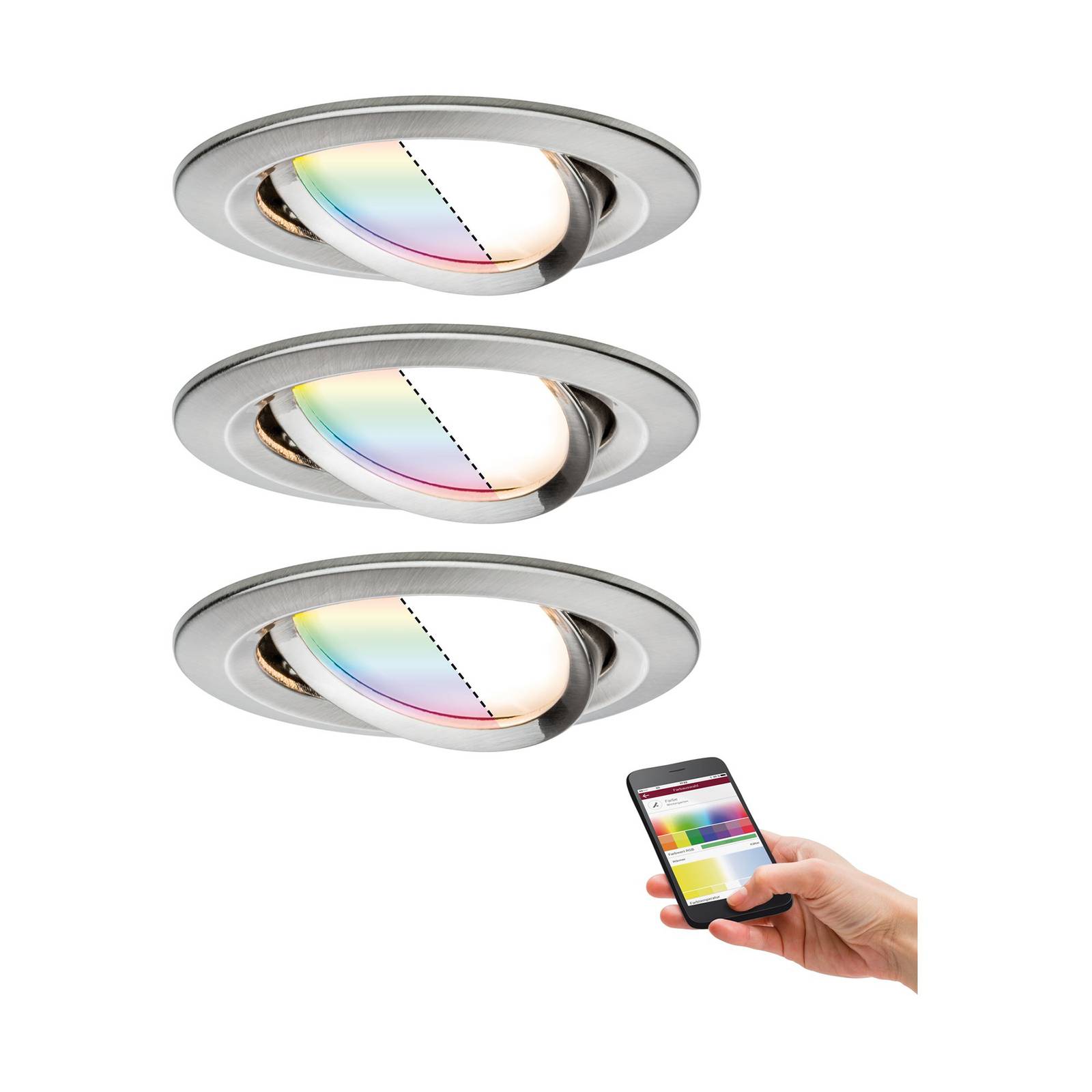 Paulmann Smart Friends Spot Nova Plus 3x set RGBW Plus, dimmerabile, Alluminio / Grigio / Zincato, Soggiorno / Sala da pranzo, Alluminio, Moderno - Lampenwelt IT