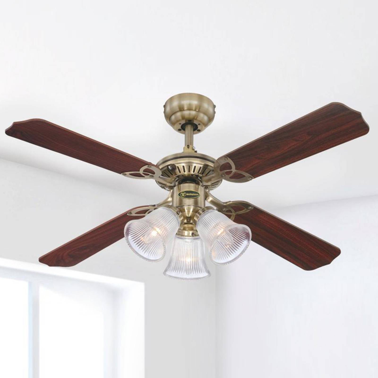 Westinghouse Ventilatore con luce Princess Trio, in legno, silenzioso PRINCESS, Legno scuro, Soggiorno / Sala da pranzo, Plastica, Moderno
