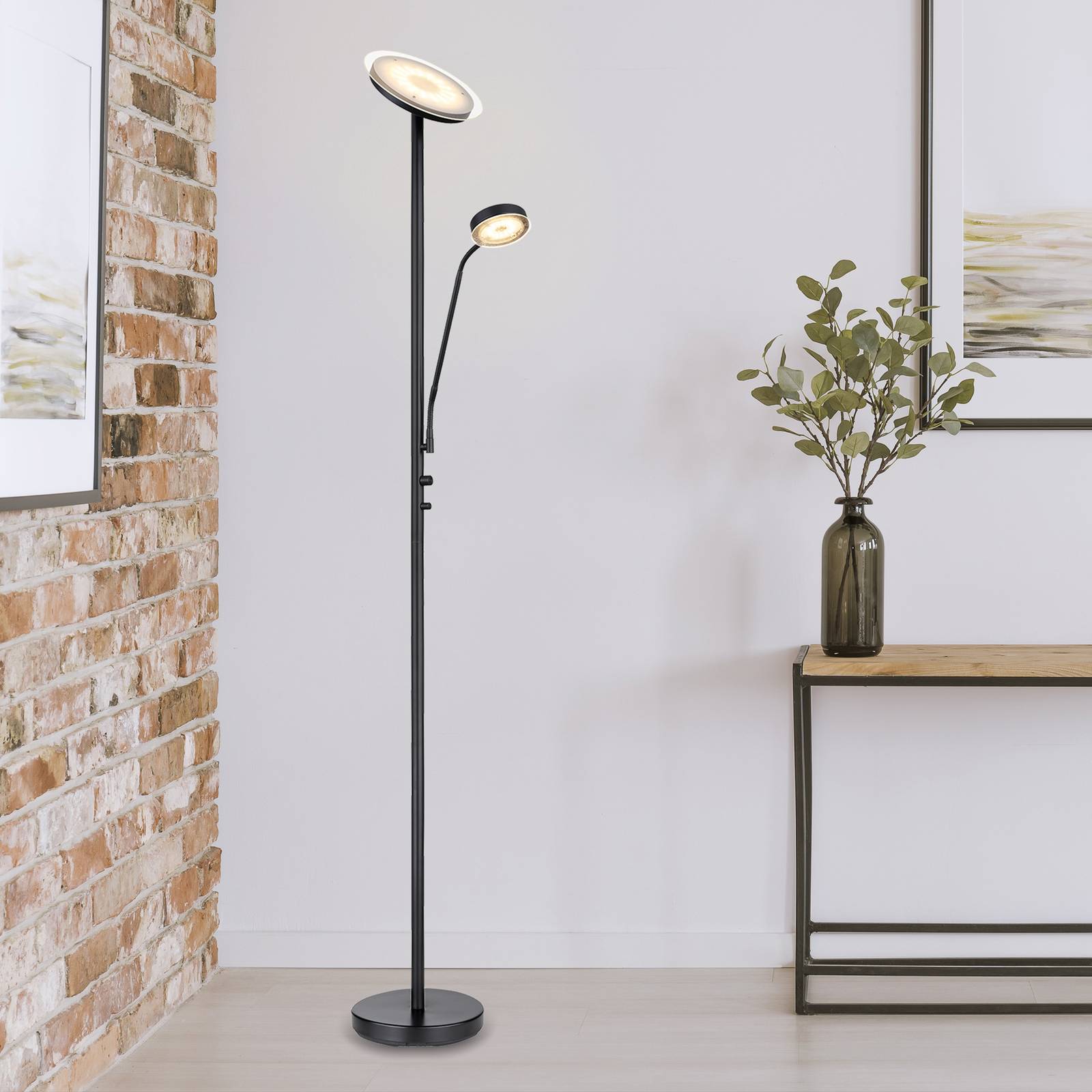 Globo Lampada da terra a LED Ernst, dimmerabile, Nero, Soggiorno / Sala da pranzo, Metallo, Lampada LED da terra