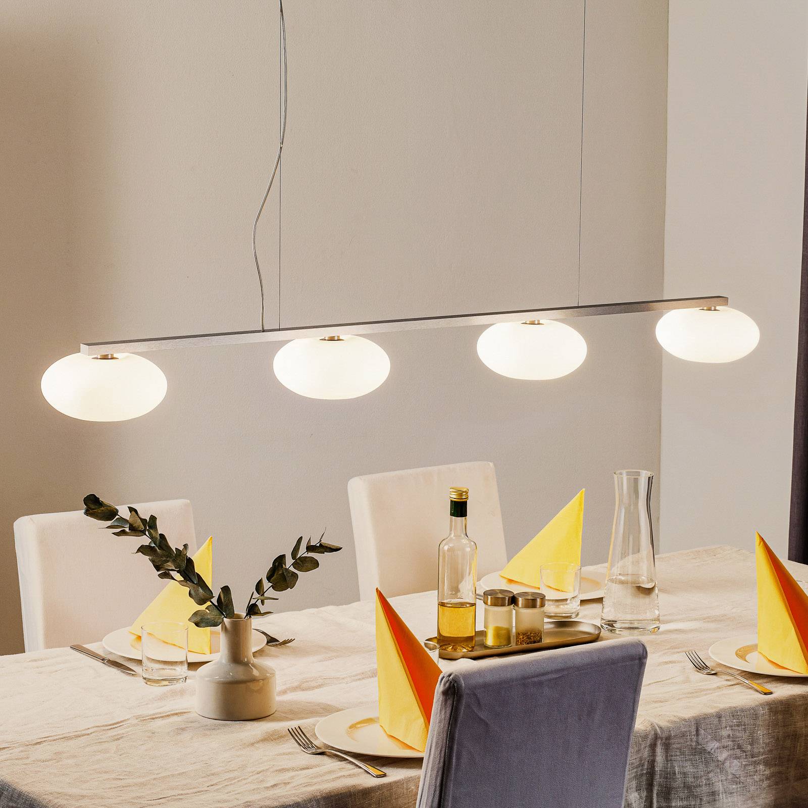 Casablanca Lampada a sospensione in vetro AIH, dimmerabile, Alluminio / Grigio / Zincato, Soggiorno / Sala da pranzo, Alluminio, Design, Lampada a sospensione