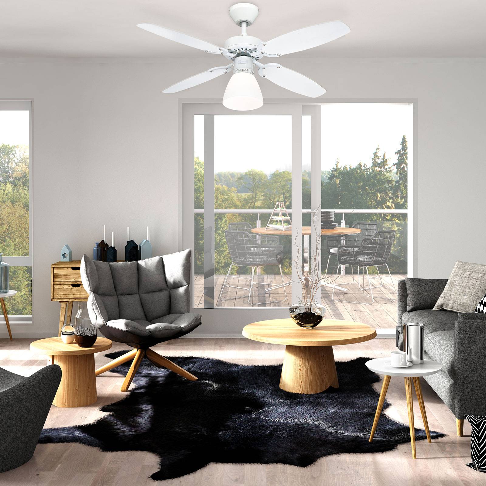 Westinghouse Ventilatore da soffitto con luce Capitol, bianco-faggio Capitol, Bianco / Opale, Soggiorno / Sala da pranzo, Legno, Moderno