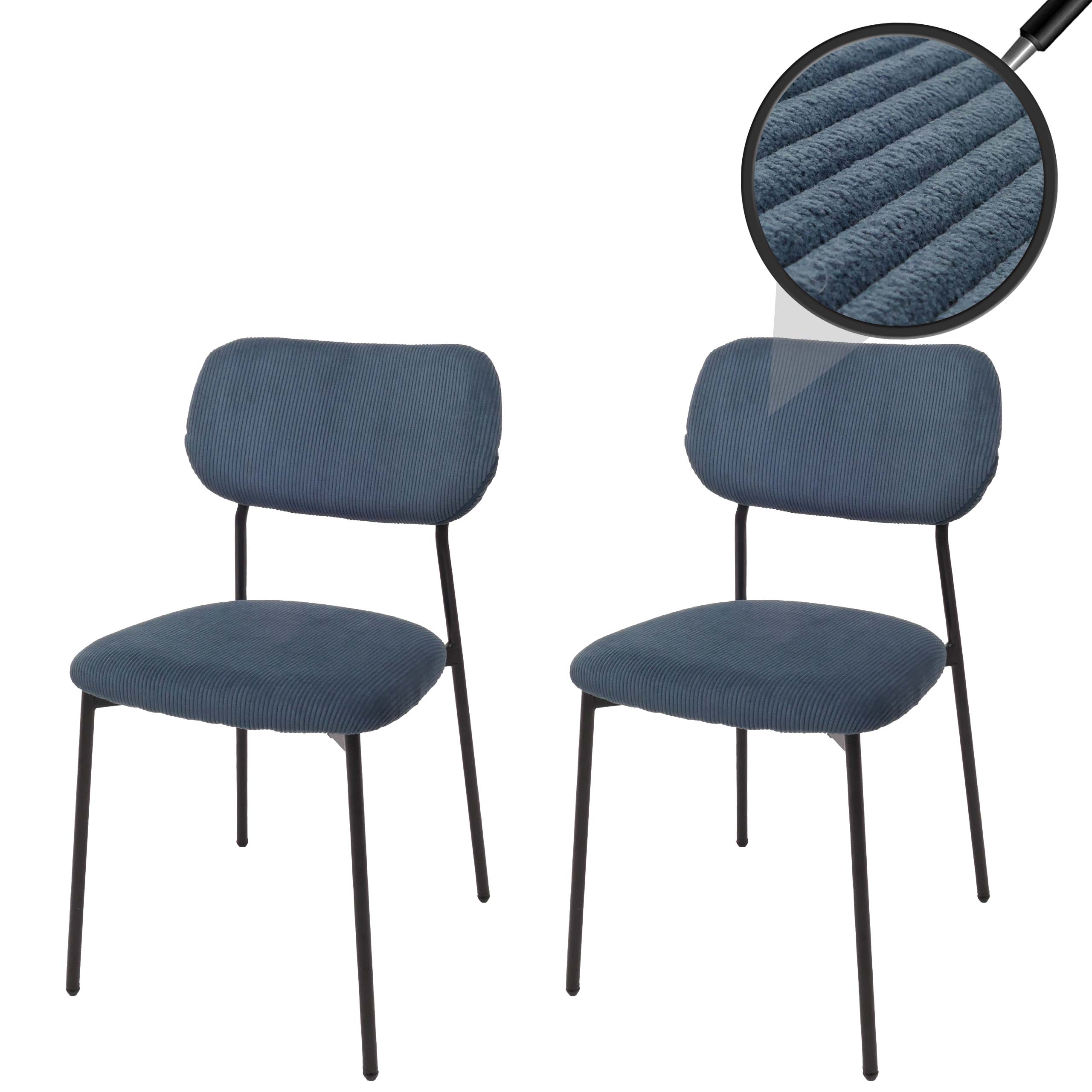 2er-Set Esszimmerstuhl HWC-O26, Küchenstuhl Polsterstuhl Stuhl, Cord (330g/m²) Stoff/Textil Metall ~ blau