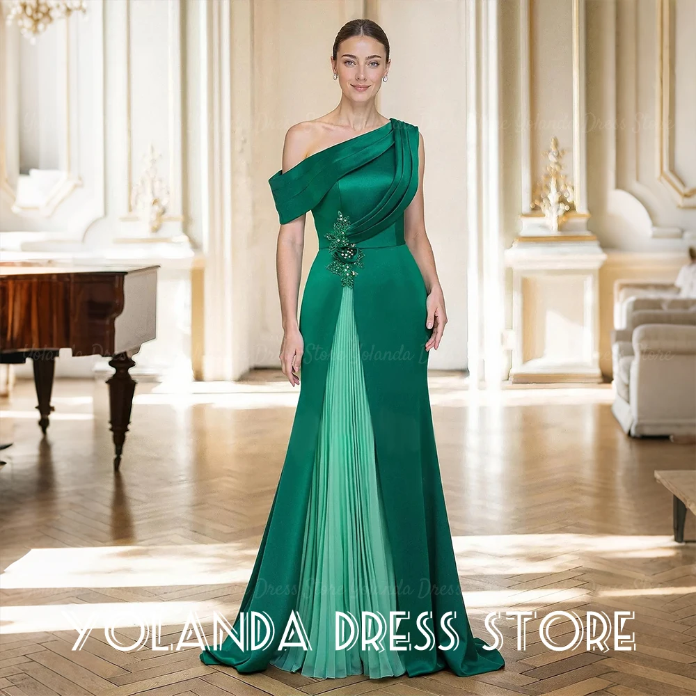 Yolanda Women's Wedding Party Asymmetrical One-Shoulder Beading Applique Wedding Guest Dresses Pleated Evening Gowns Customized