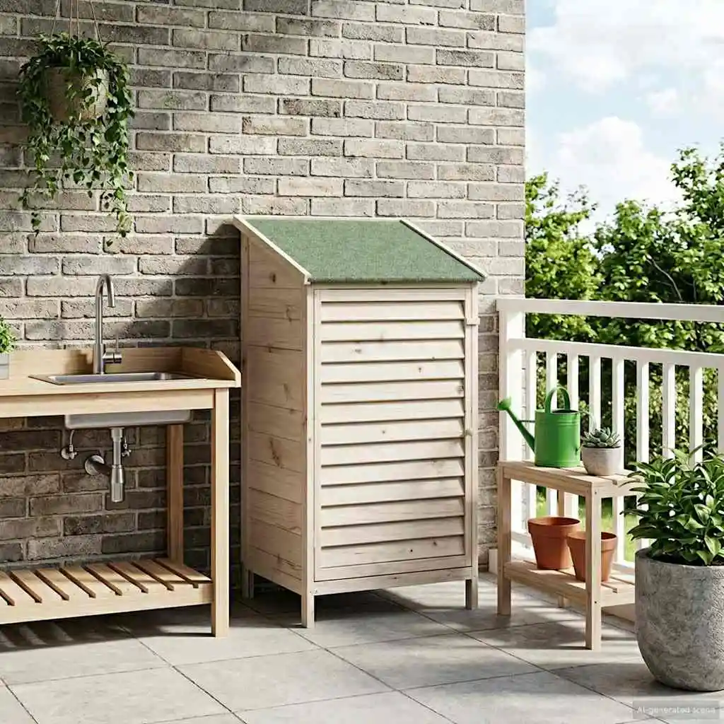 Abri de jardin blanc 59 x 56 x 113,5 cm en bois de sapin massif, armoire de rangement de jardin en bois, armoire à outils d'extérieur, armoire de jardin, rangement de patio avec toit imperméable