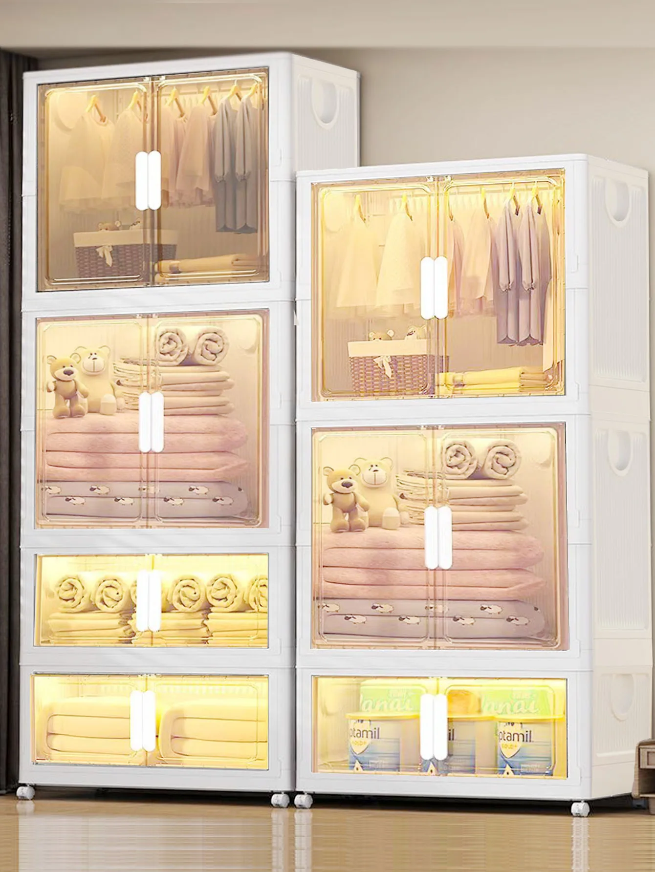 Transparenter Faltbarer Verdickter Baby-Kleiderschrank Kinder-Aufbewahrungsschrank für Zuhause Schlafzimmer Säuglingskleidung Snacks Spielzeug Organizer
