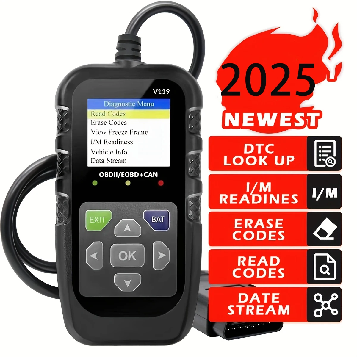 Lecteur de code de diagnostic de voiture OBD2 - Lecteur de code moteur avec test de tension recherche rapide des codes d