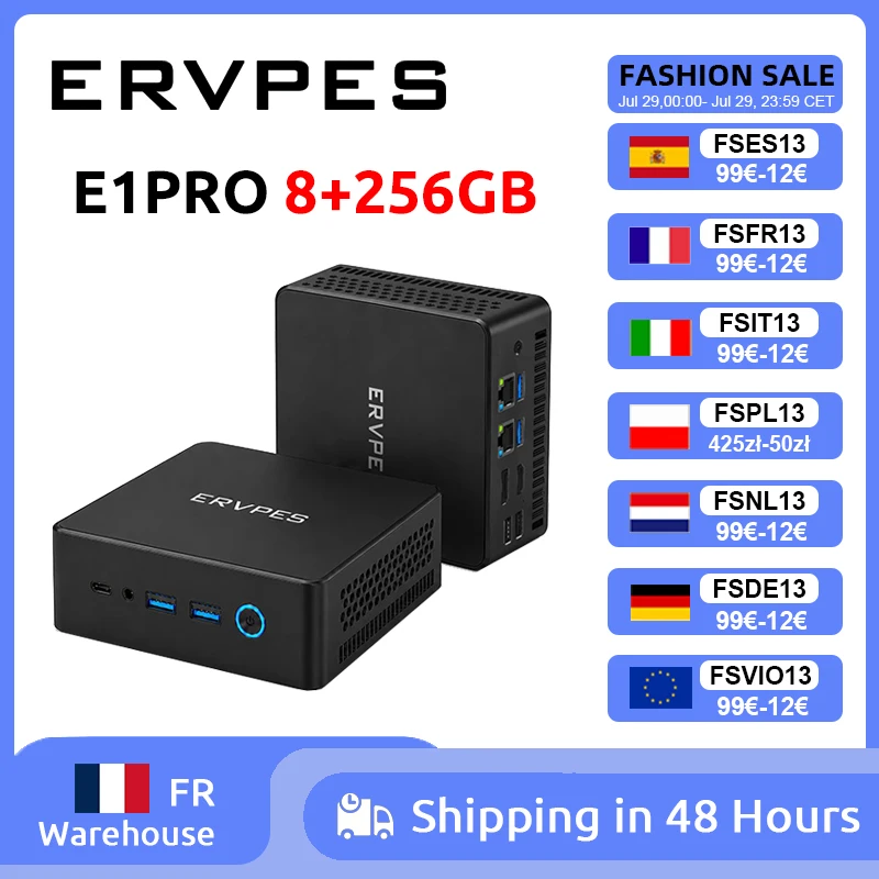 ERVPES E1PRO Mini-PC 8GB LPDDR4 256GB SSD Intel N4505 Windows 11 Pro Dual-Band WLAN BT5.0 Büro-Desktop Mini-Computer