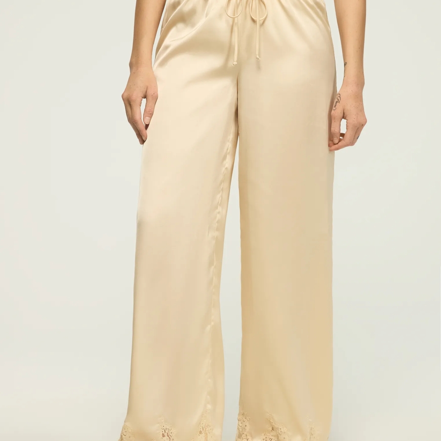 Lucky Brand Lace Trim Pant - Women's Pants in Cream, Size 2XL