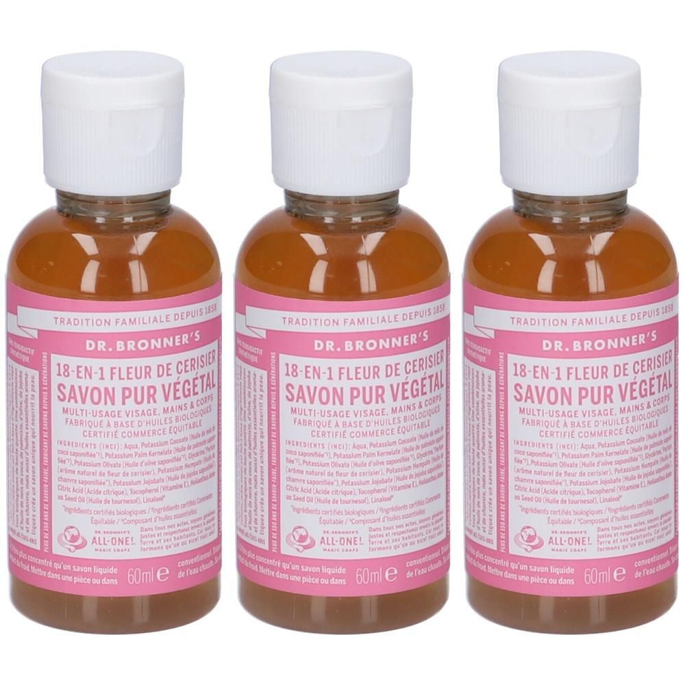 Dr. Bronner’s Sapone Liquido 18-in-1 Cherry Blossom 60 ml 3x60