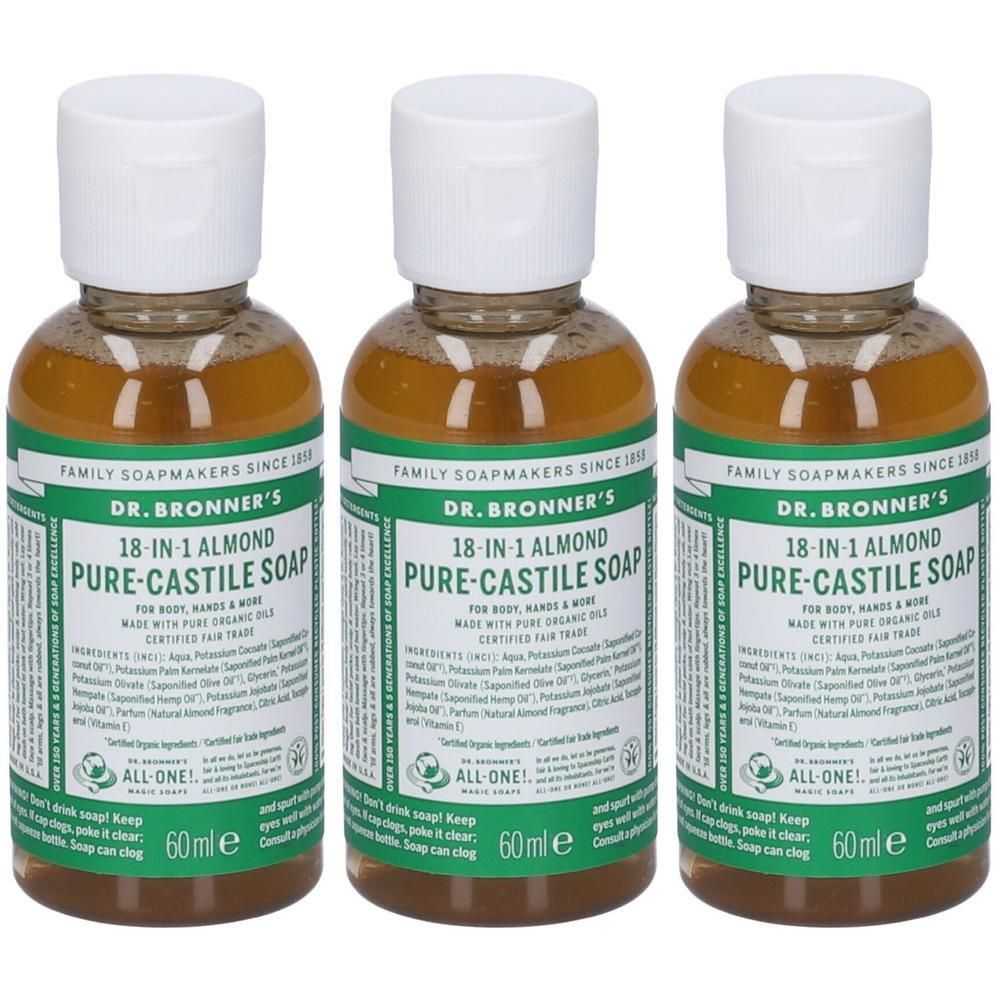 Dr. Bronner’s Sapone Liquido 18-In-1 alla Mandorla 60 ml 3x60