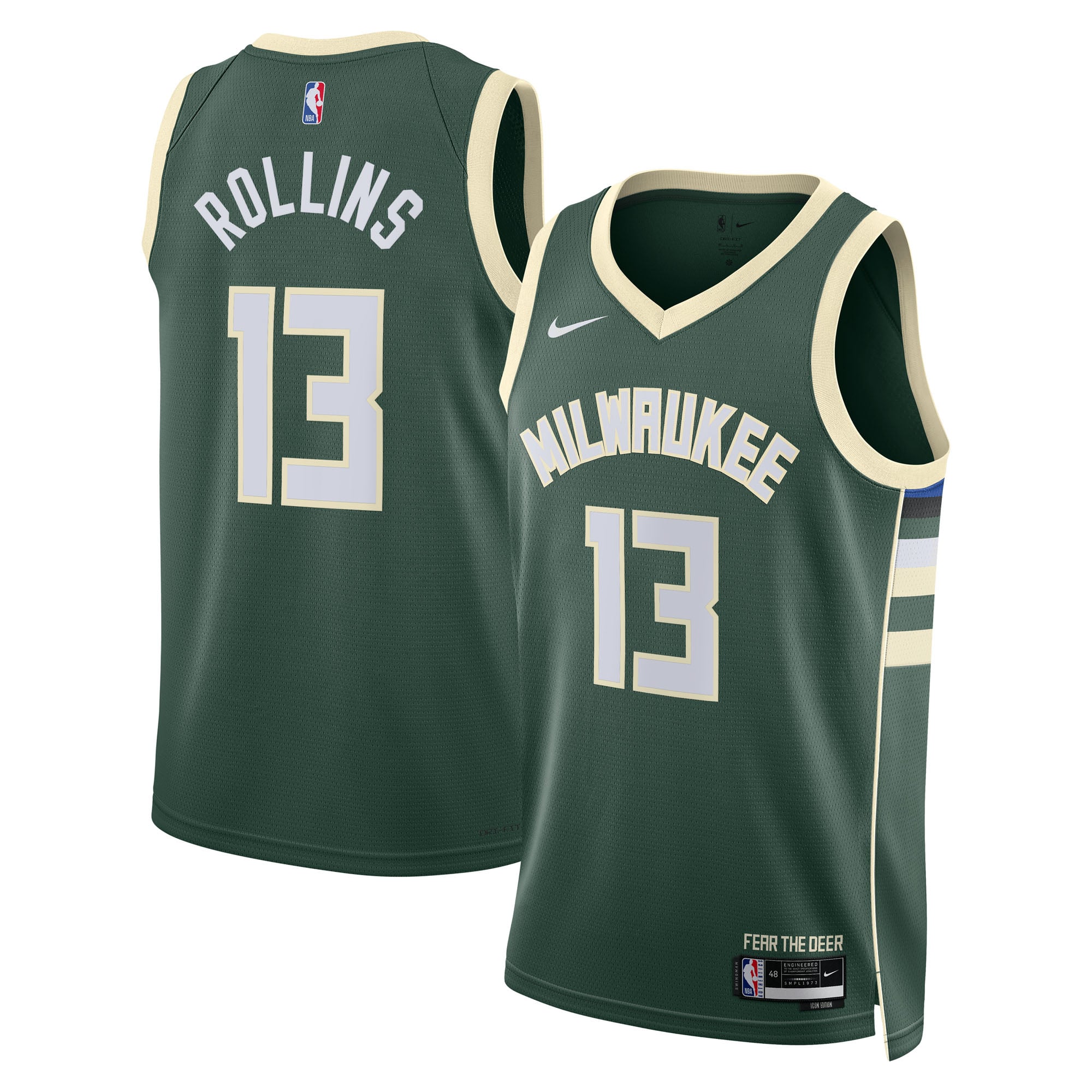 Maillot Swingman Nike Icon Edition des Milwaukee Bucks - Vert chasseur - Ryan Rollins - Unisexe - Homme Taille: XL