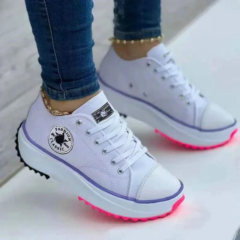Damenschuhe, klassische weiße Canvas-Sneaker, modische Plateau-Damen-Freizeitschuhe, hochwertige Schnürschuhe für Damen, Tennisschuhe, Größe 35–43