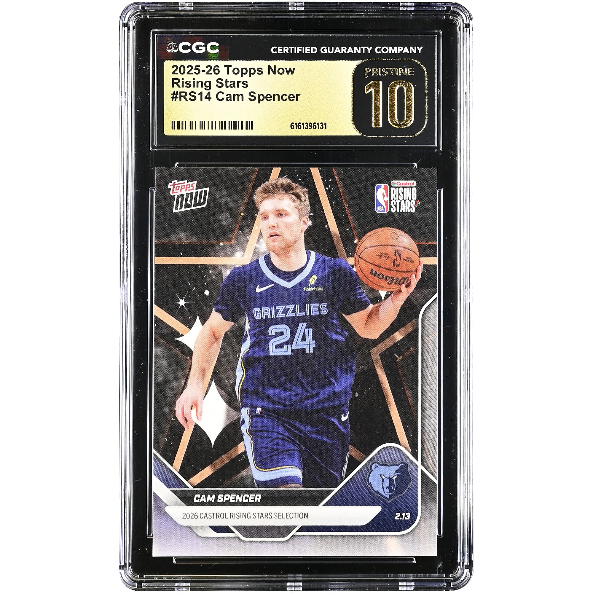 Cam Spencer, Memphis Grizzlies, 2025-26 Topps Now Rising Stars #RS14, CGC-authentifiziert, makelloser Zustand, 10-Zoll-Karte