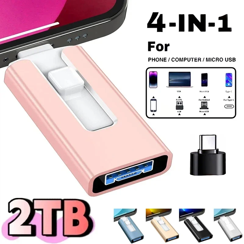Clé USB 4 en 1 OTG Micro USB 3.0, double fonction, clé USB TYPE-C Android, clé USB mobile, clé USB Micro USB, compatible avec iPhone