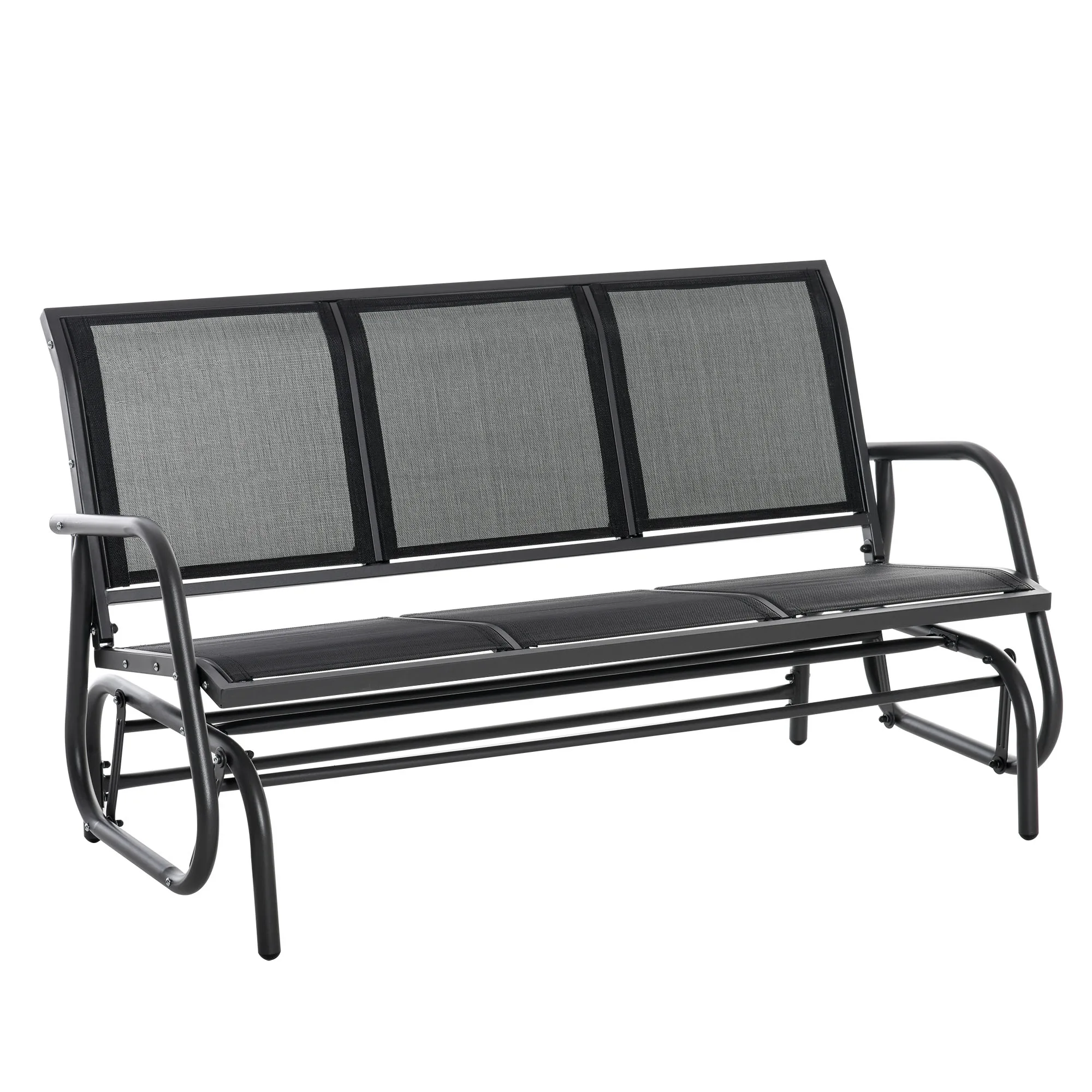 Banc de jardin à bascule 3 places avec mécanisme de balancement, banc de jardin en métal, banc de parc, capacité de charge jusqu'à 300 kg, mobilier de jardin pour jardin, terrasse, 147 x 70 x 85 cm,