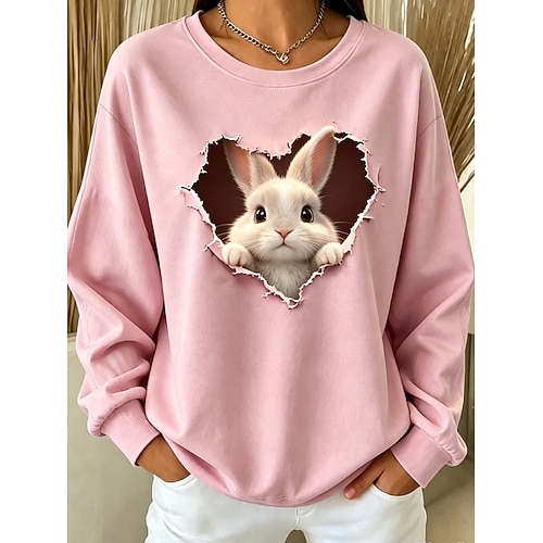 Damen Sweatshirts Druck Grafik Tiermotiv Aktiv Vintage Mode Langarm Rundhalsausschnitt Normale Oberteile Lässig Blau Rosa Purpur Frühling Herbst Winter
