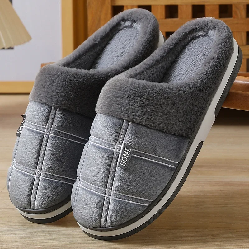 Große Größe 48 49 50 51 Männer Herbst Winter Zu Hause Warme Plüsch Hausschuhe Große Plus Indoor Schlafzimmer Casual Schuhe Pelzigen Nicht Slip Rutschen