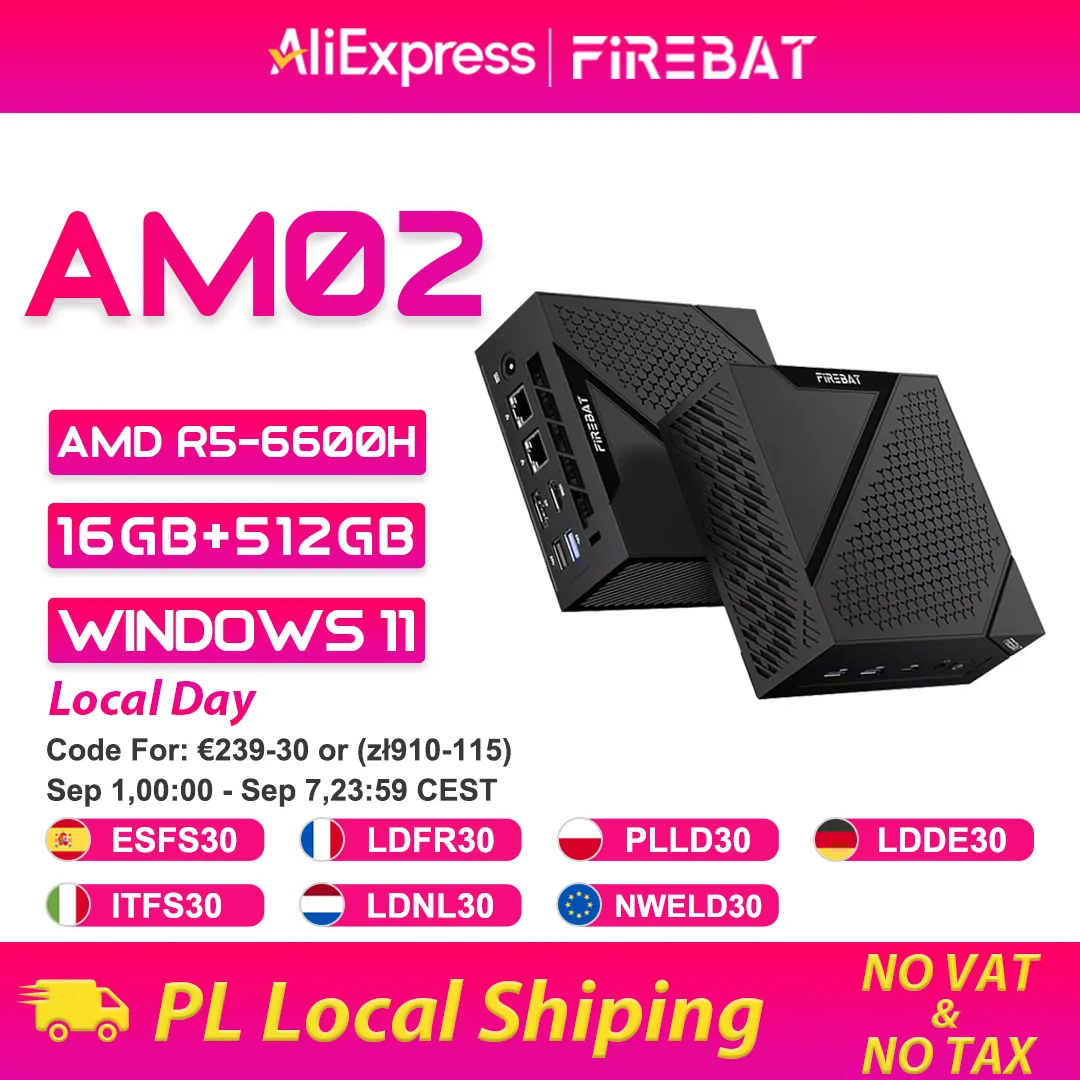 FIREBAT MINI PC AM02 AMD Ryzen 5 6600H 16GB LP DDR5 512GB SSD Windows 11 WIFI6 BT5.2 Tragbarer Desktop-Computer Netzwerkanschluss HDMI