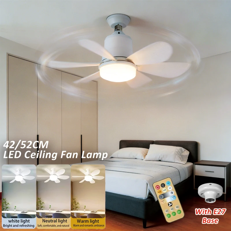 42/52 cm Deckenventilator mit LED-Lampe, ferngesteuert, 3 Farben dimmbar, geräuschlos, 6 Flügel, für Schlafzimmer, Büro, Innenbereich, Deckenventilatoren, Beleuchtung