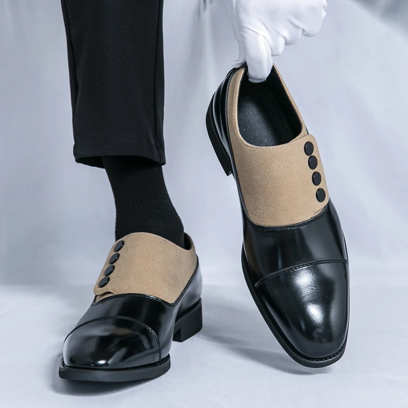 Modische formelle Herrenschuhe mit schwarzbrauner Schnalle, lässige Business-Marken-Derby-Schuhe, Herren-Social-Schuhe, Größen 38–46, Herrenschuhe