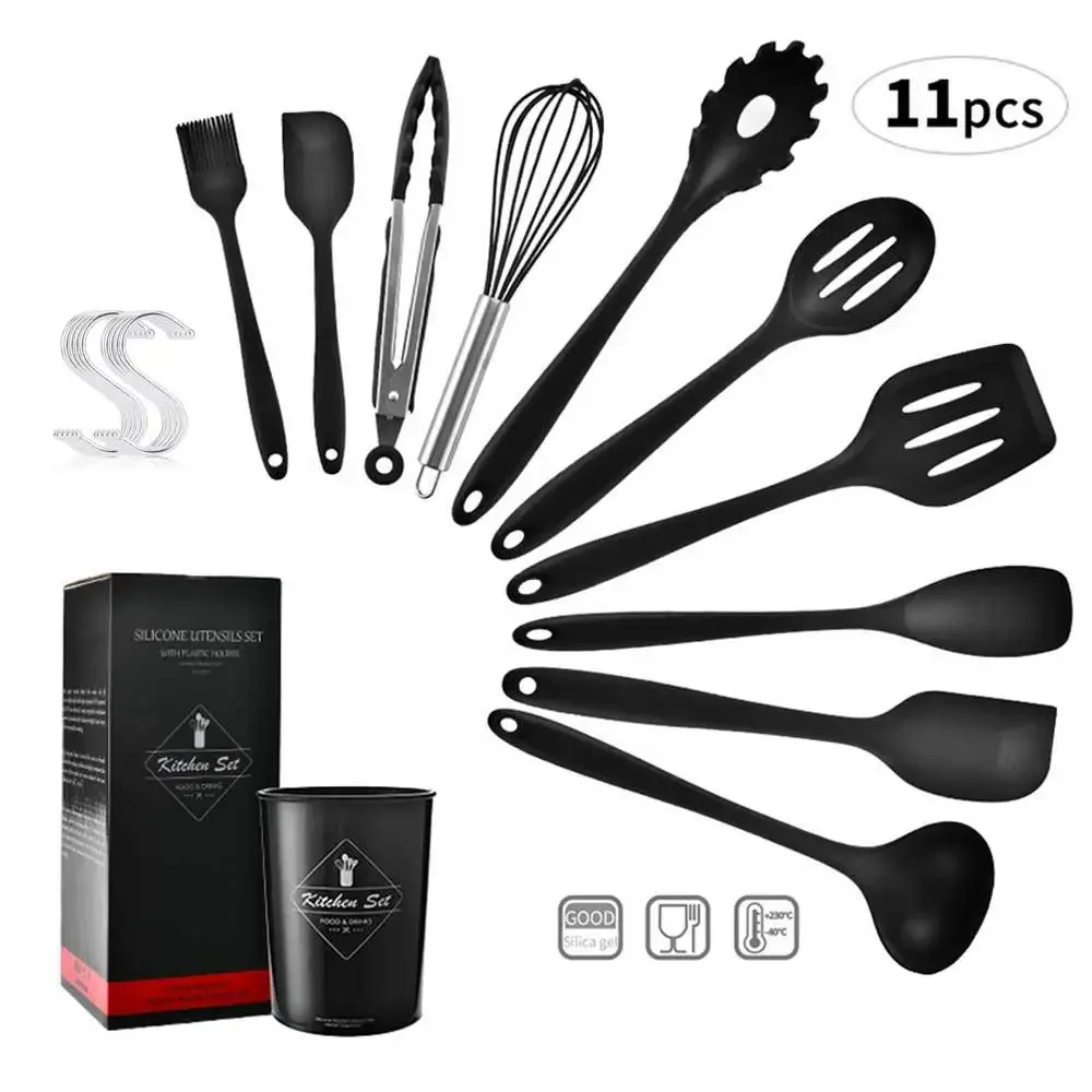 Ensemble d'ustensiles de cuisine en Silicone, 10 pièces avec crochet avec boîte de rangement, spatule de cuisine, ustensiles de cuisine, accessoires de cuisine