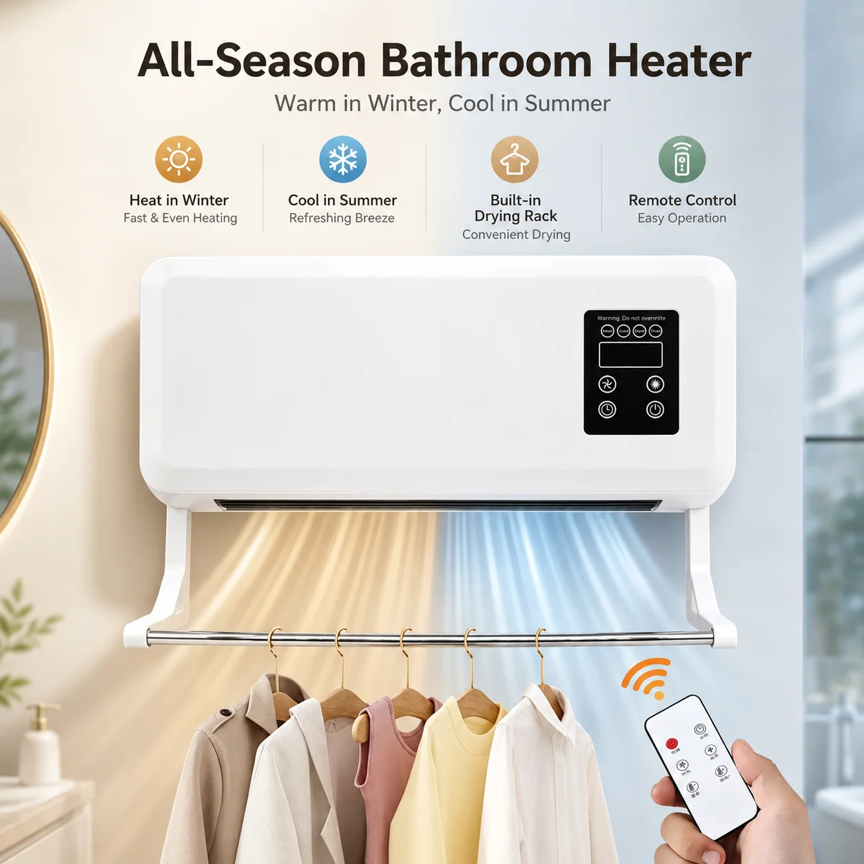2-in-1-Wandklimaanlage, tragbarer Heizlüfter, Kühler, elektrische Heiz- und Kühlmaschine für Zuhause, Badezimmer, Schlafzimmer