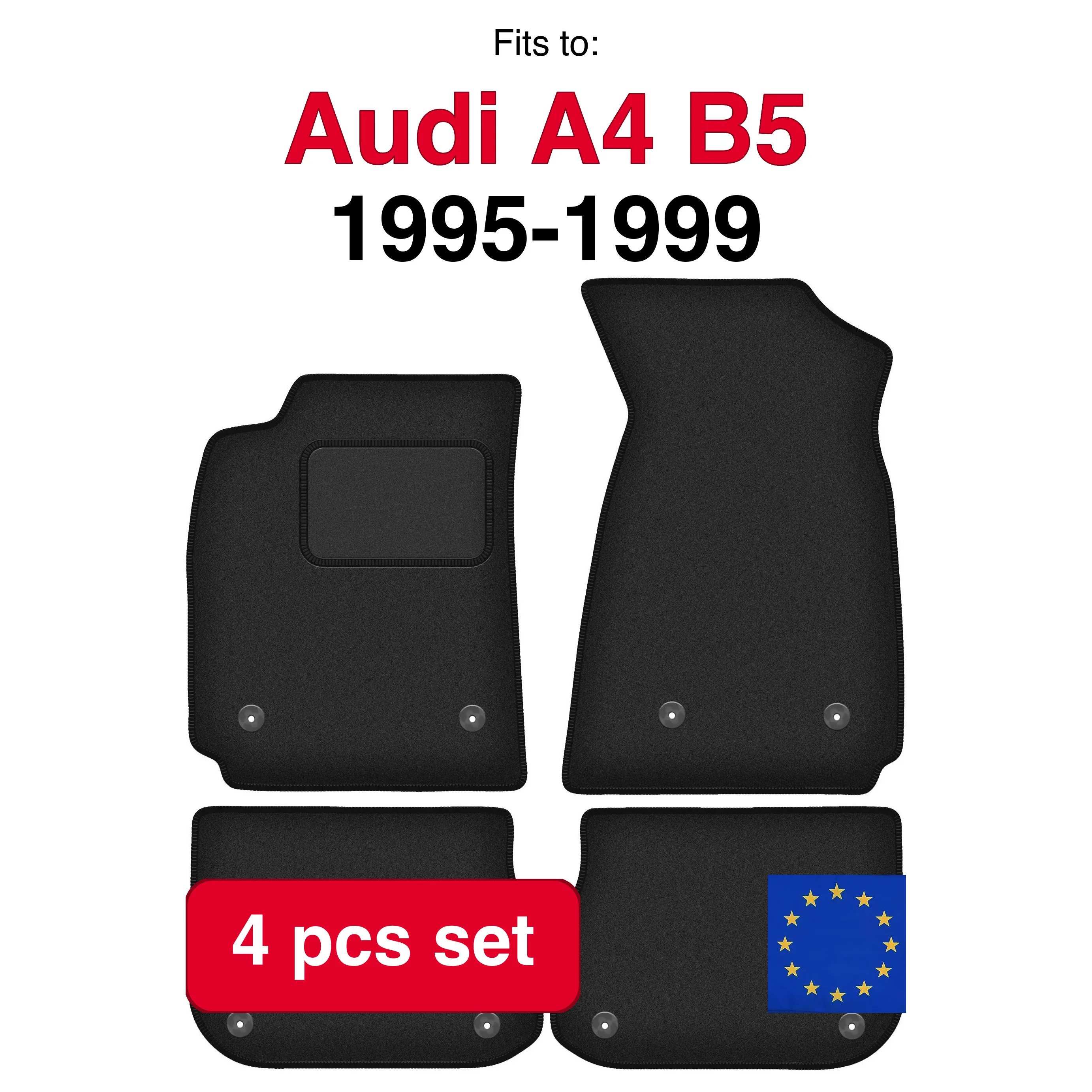 Tapis de voiture en velours pour Audi A4 B5 berline, break (1995-1999) - Noir (4 pièces) ensemble de tapis de voiture sur mesure