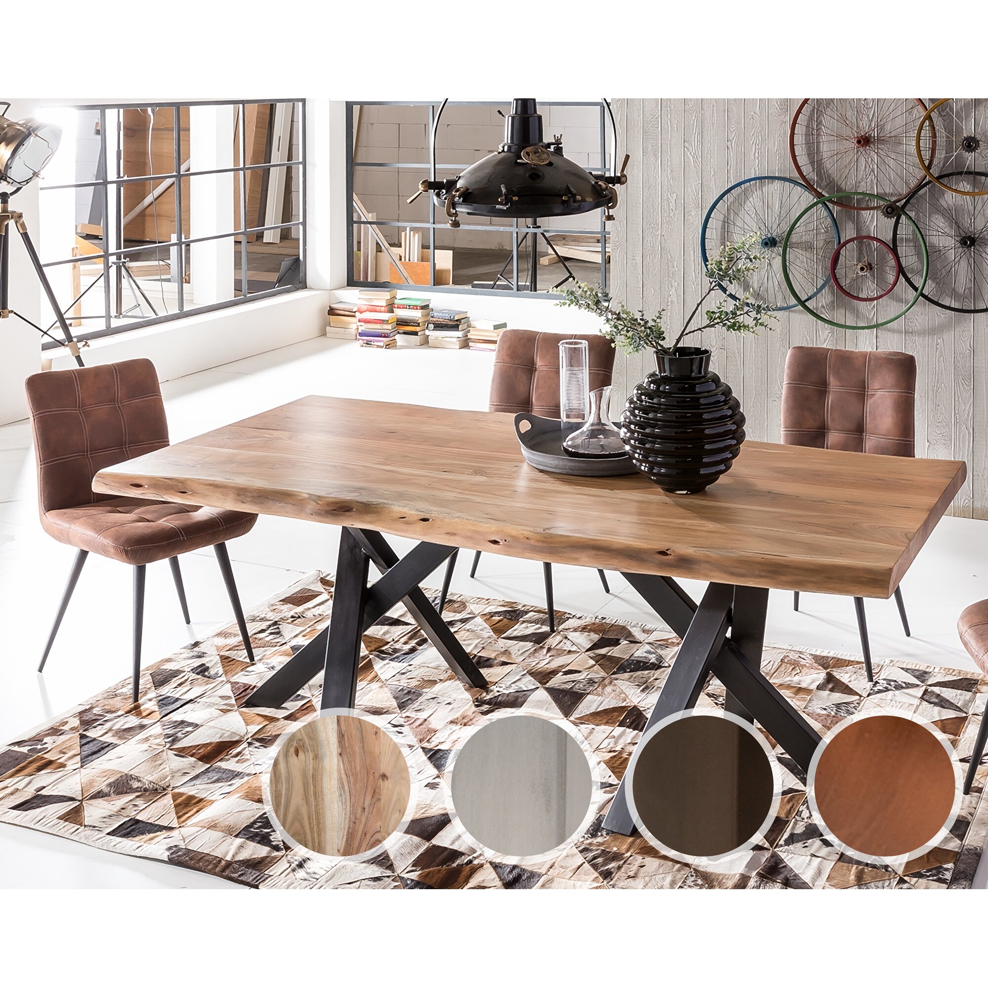 SIT Tops & Tables Esstisch Massivholz Poseidon 3,6 cm / 200x100 cm / Eisen antikschwarz
