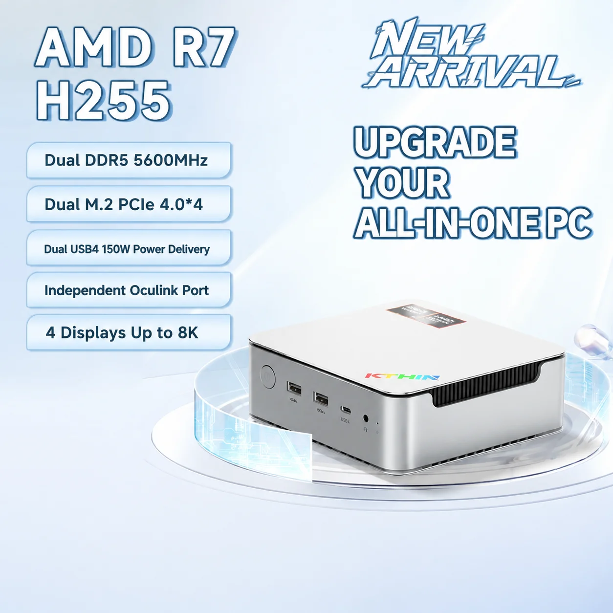KTHIN K8 Gaming Mini PC w/ AMD Ryzen 7 H255 Oculink Dual DDR5 mini Desktop Computer WiFi 6/BT5.2 Windows 11 Gaming PC 32G 1TB