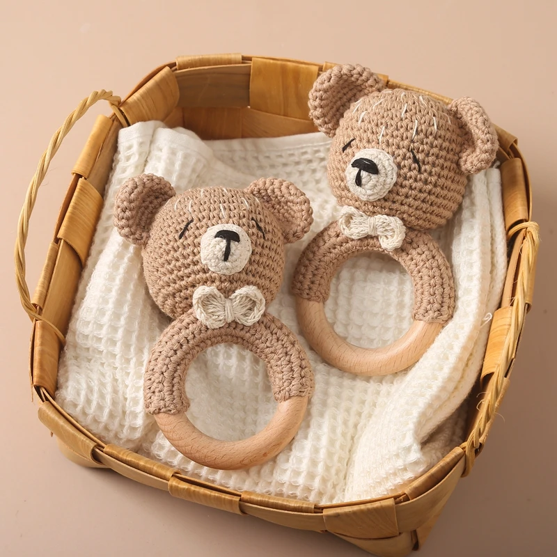 Baby Rassel Bär Häkeln Tier Cartoon Musik Rassel Spielzeug für Baby Kawaii Beißring Rassel Baby Spielzeug 0 12 Monate Montessori Spielzeug