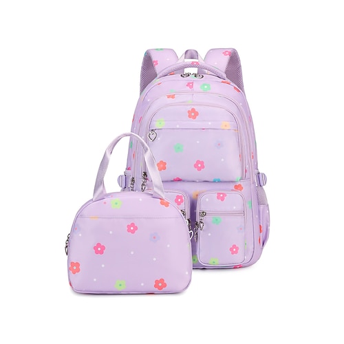 Set di zaino scolastico rosa a fiori per ragazze, composto da zaino e borsa per il pranzo, ideale per studentesse delle scuole elementari e medie. Zaino leggero e grazioso per la scuola di tutti i