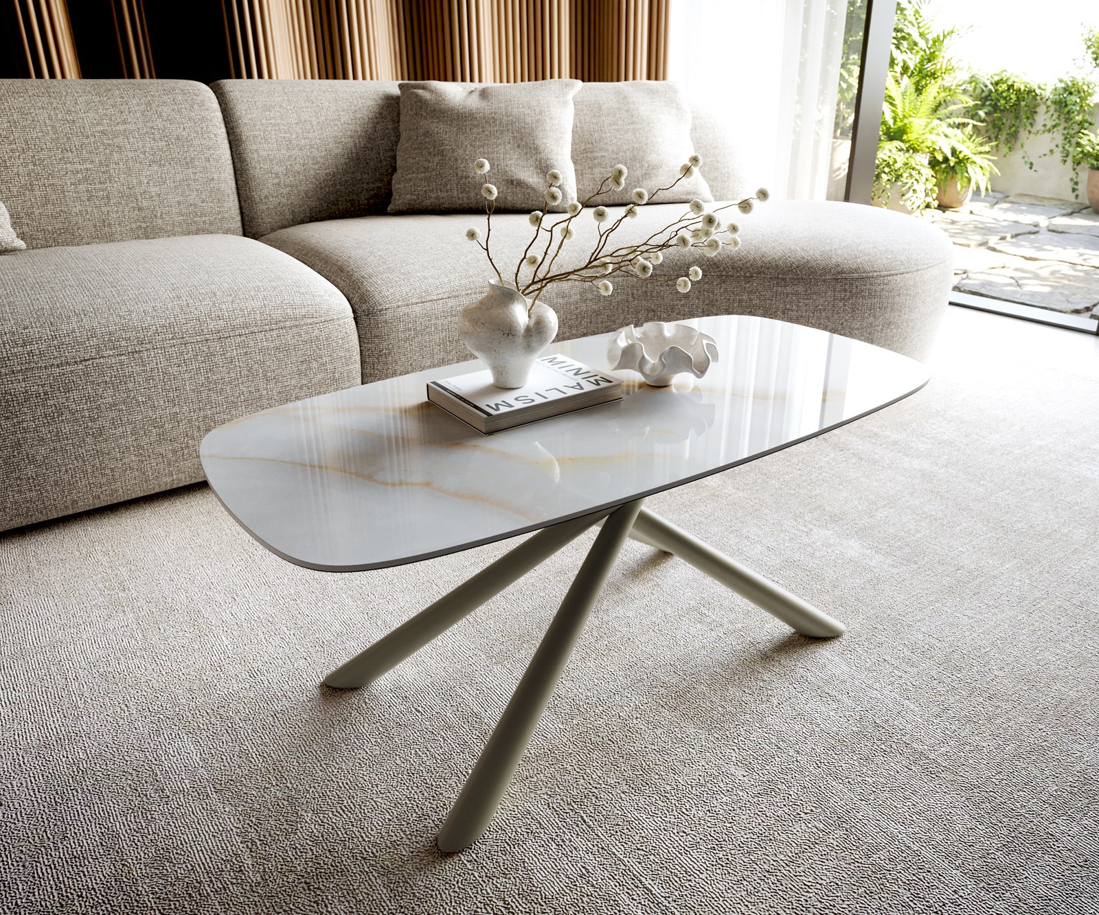 DELIFE Couchtisch Edge Boot 100x50 cm Keramik Onyx Pearl Sarity Metall Effektfinish Titan, Couchtische
