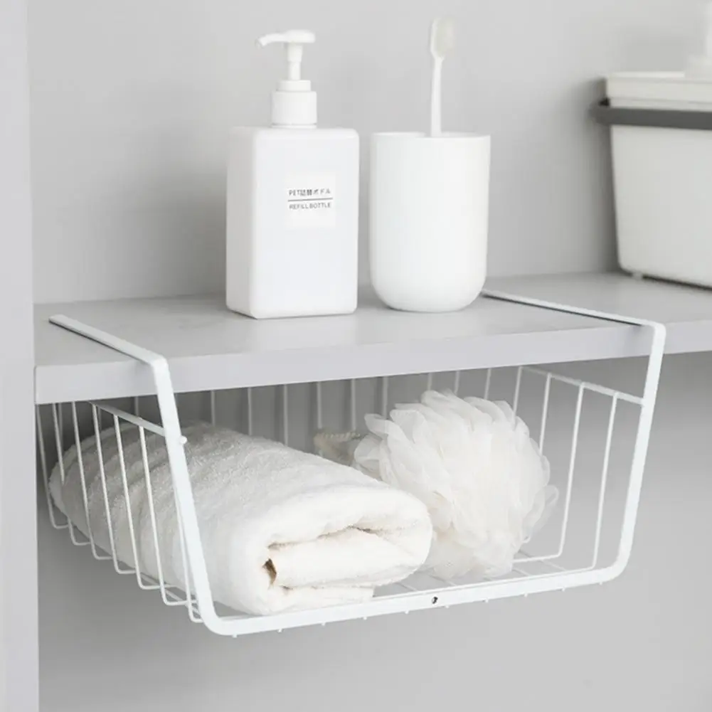 1pc Weiß/Schwarz Hängen Net Korb Eisen Material Große Kapazität Hängen Unter Schrank Wand Kleiderschrank Lagerung Korb Küche werkzeuge