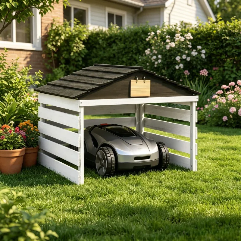 Abri de jardin pour tondeuse à gazon, noir et blanc, 78x74x54 cm, en bois d'épinette, rangement extérieur pratique pour outils de jardin, idéal pour les cours, les patios et les espaces de jardin