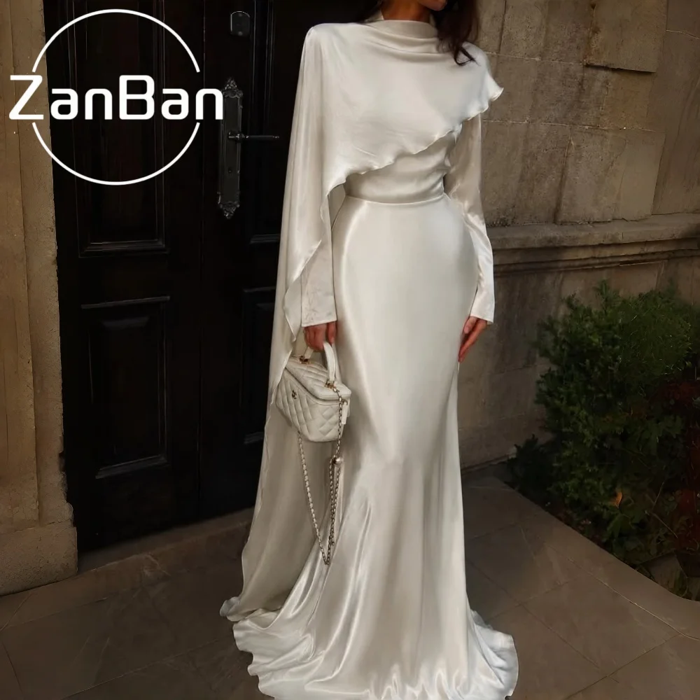 ZanBan Simple Mermaid Evening Dress Full Sleeve Formal Dress Women Floor-Length Shawl 2026 شارون سعيد Customized Prom Gown