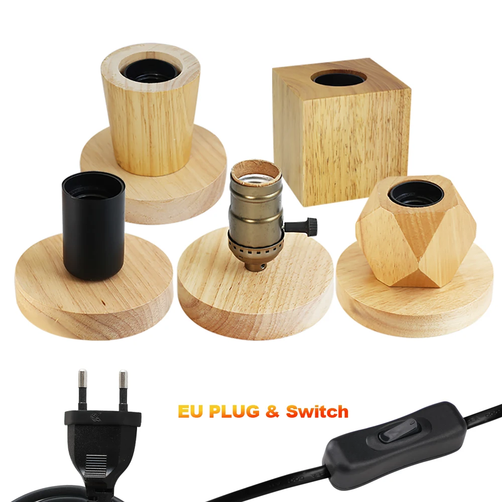 Retro Vintage Tischlampe Holz E27 Fassung Nachtlicht Schalter EU-Stecker für Schlafzimmer Nachttisch Schreibtischlampe Bodenleuchte Deko Mehrzweck