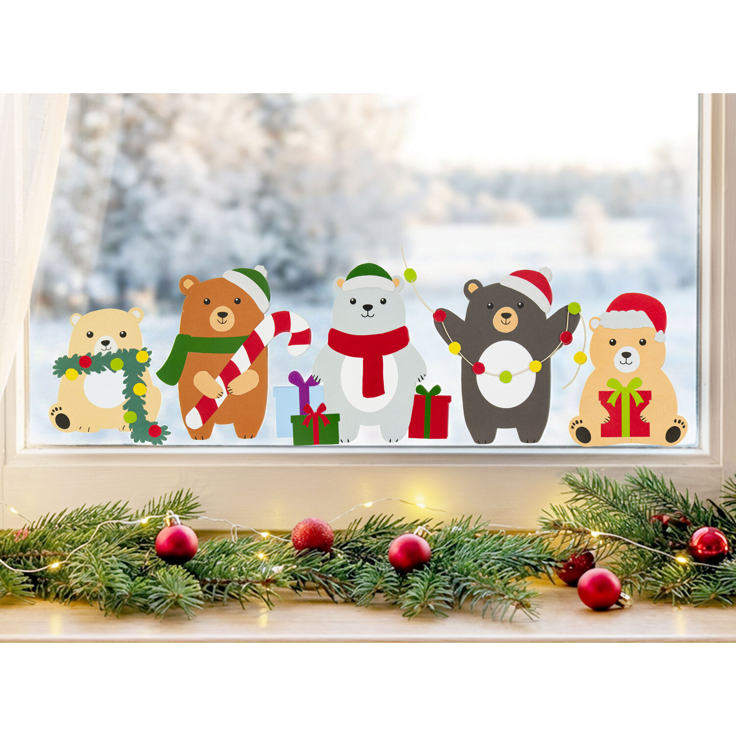 buttinette Kit créatif décoration de fenêtre "oursons de Noël", 5 pcs.