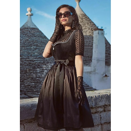 Oktoberfest Robe Dirndl Longueur midi Décolleté en cœur Bière Bavarois Allemand Munich Prairies Femmes Carnaval Fête de la Bière Tissu de style traditionnel Sans chemisier