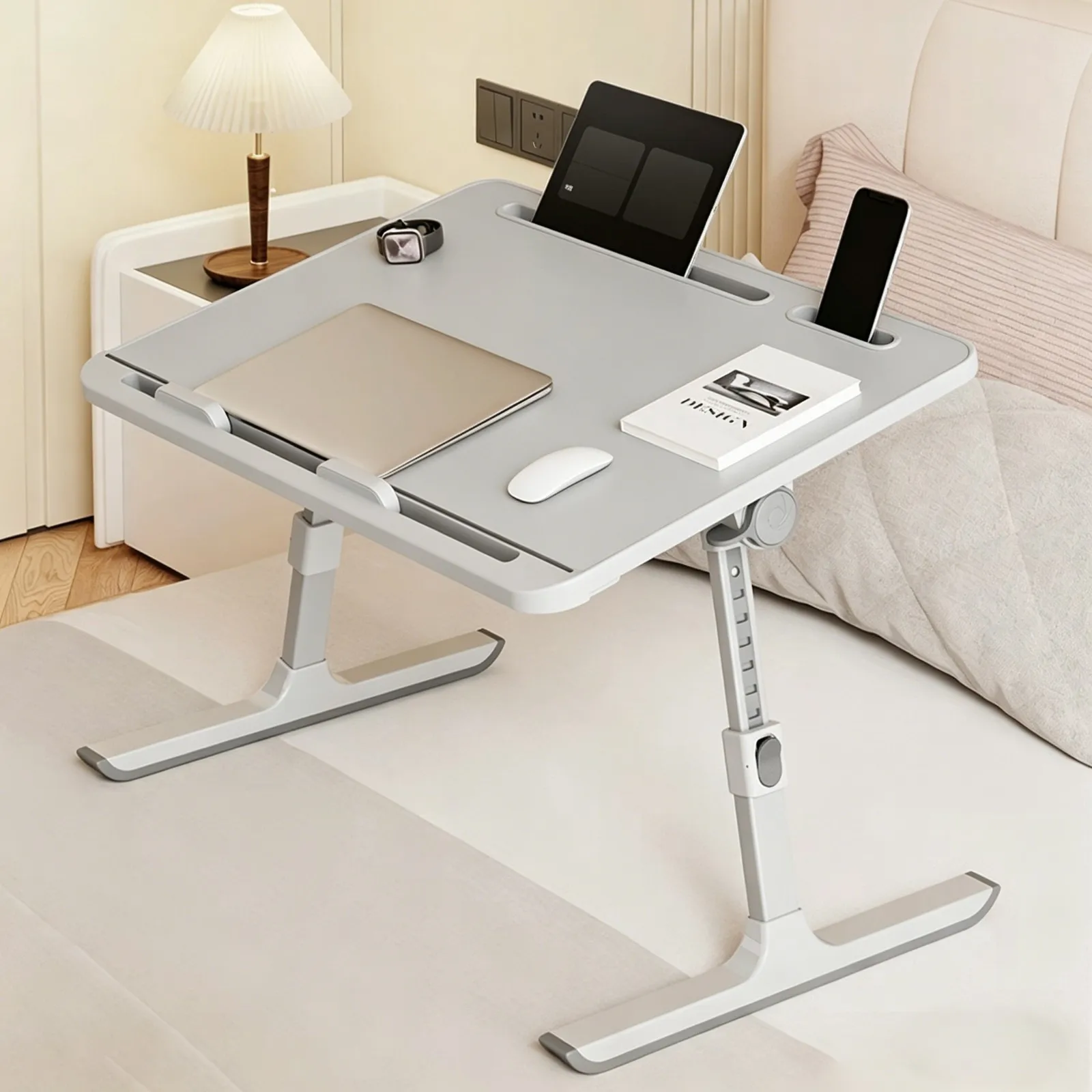 Klappbarer Laptop-Tisch für Bett, Höhenverstellbarer Laptop-Bettständer, Ergonomisches Design, 8-stufig Höhenverstellbarer Laptop-Bett-Tisch mit Schublade