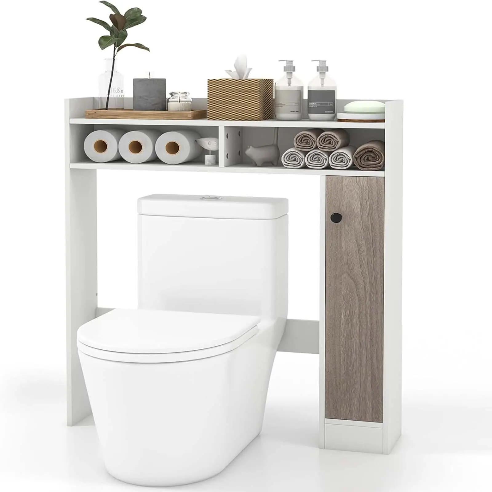 Toilettenschrank, Badezimmerschrank, Toilettenständer mit verstellbaren Regalen, Badezimmerregal, Holz, Badezimmerschrank (weiß)