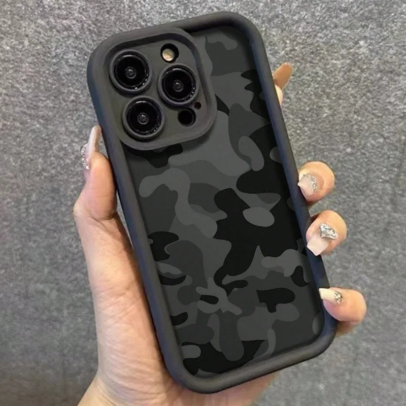 Camouflage Square Pattern High-Edge TPU Anti-Drop Phone Case, geeignet für iPhone 17 Pro Max, iPhone 16, 15, 14, 13, 12, 11 Pro Max, Xs, Xr, X, 7, 8 Plus, Se Series Phone Cases, geeignet für
